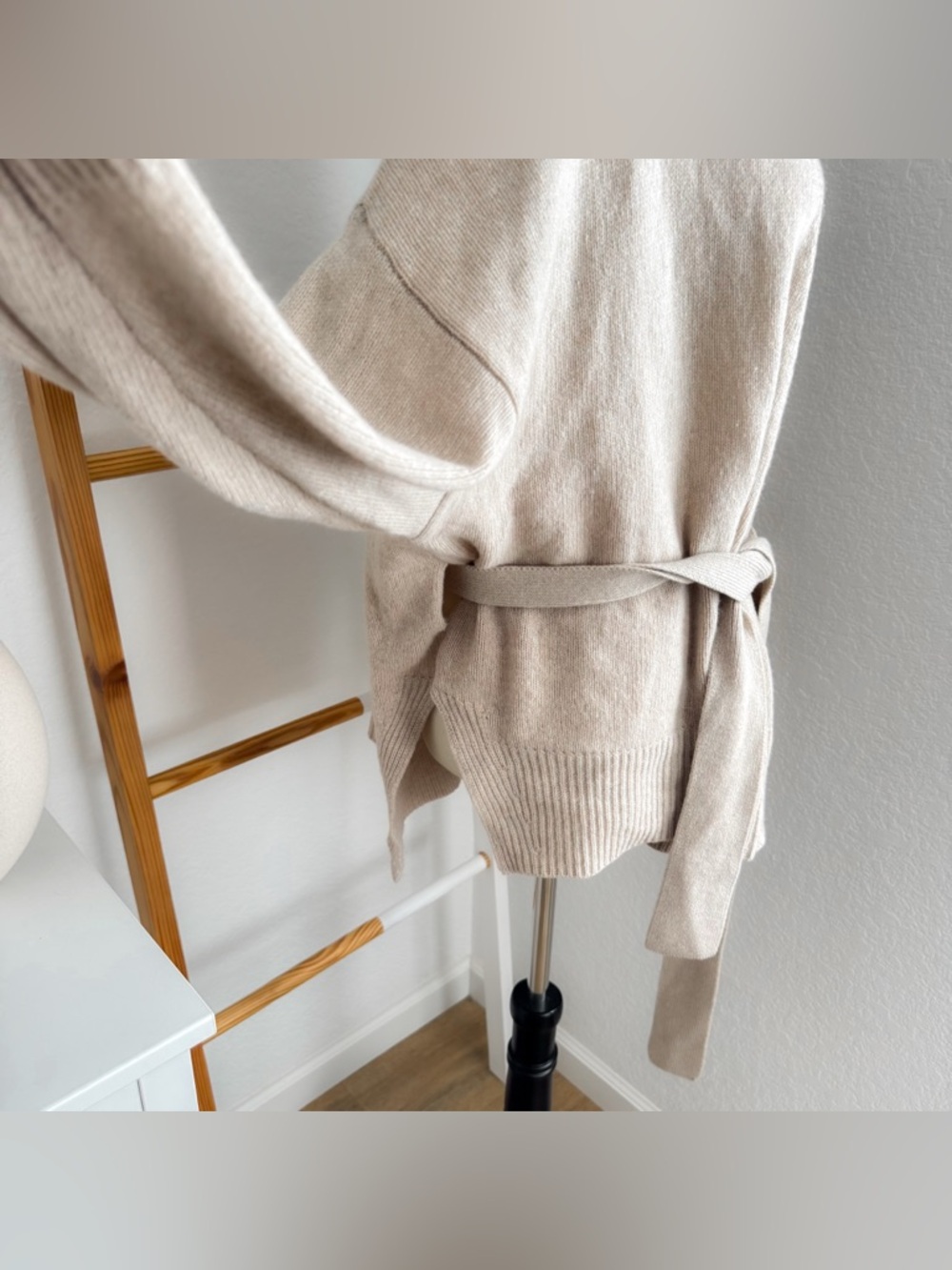 Cuyana Cashmere Wrap Sweater Cardigan in Tan Cream - Picture 6 of 14
